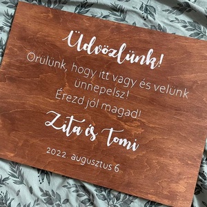 Üdvözlő tábla, Esküvői tábla, fa tábla - Meska.hu