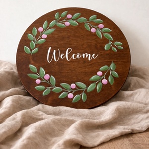 Kézzel Festett Welcome Kör Fa Tábla � Rusztikus Bejárati Lakásdekor, Esküvő, Dekoráció, Tábla & Jelzés, Famegmunkálás, MESKA