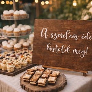A szerelem édes, kóstold meg!-Esküvői desszertasztal tábla, Fa tábla desszertpultra, süteményes tábla,, Esküvő, Dekoráció, Tábla & Jelzés, , MESKA