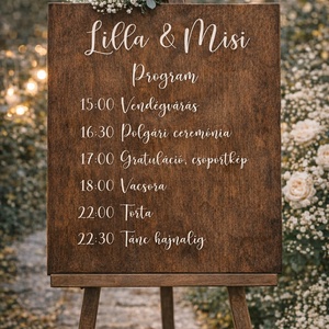 Esküvői program tábla, esküvői menetrend � rusztikus fa esküvői dekor, idővonal tábla, Esküvő, Dekoráció, Tábla & Jelzés, , MESKA