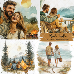 Akvarell illusztráció csomag, 40 db PNG + PDF, scrapbookinghoz és kreatív projektekhez - Meska.hu