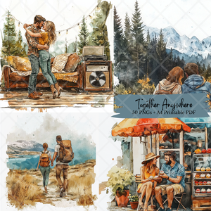 Akvarell illusztráció csomag, 50 db PNG + PDF, scrapbookinghoz és kreatív projektekhez - Meska.hu