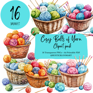 Akvarell illusztráció csomag, fonal, gombolyag clipart, 16 db PNG + PDF, scrapbookinghoz és kreatív projektekhez - Meska.hu