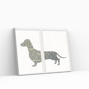 Kutya sziluett könyvlapokon, 2db kép együtt, képkerettel az árban, tacsi, tacskó - otthon & életmód - dekoráció - kép & falikép - több részes kép - Meska.hu