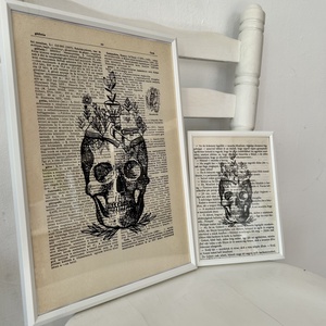 Virágos koponya - nyomat A4 ajándék keretben - otthon & életmód - dekoráció - fali és függő dekoráció - falra akasztható dekor - Meska.hu