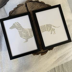 Kutya sziluett könyvlapokon, 2db kép együtt, képkerettel az árban, tacsi, tacskó - otthon & életmód - dekoráció - kép & falikép - több részes kép - Meska.hu