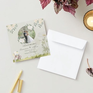 Letisztult stílusú esküvői meghívó négyzet alakú fényképes - esküvő - meghívó & kártya - meghívó - Meska.hu