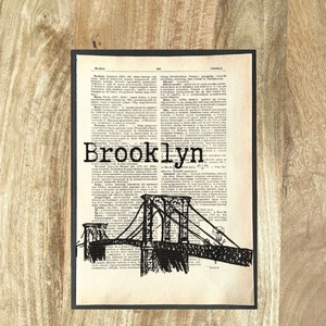 New York, Brooklyn híd, város, USA, vintage, kép, könyv, könyvlap, lexikon lapon, Otthon & Életmód, Dekoráció, Kép & Falikép, Poszter, Újrahasznosított alapanyagból készült termékek, Mindenmás, MESKA