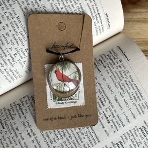 Régi vintage bélyeg nyaklánc karácsonyi piros madárka - Meska.hu