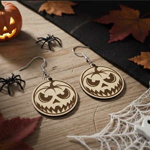 Lézervágott fa halloween tök fülbevaló, Otthon & Életmód, Dekoráció, Halloween, Halloweeni ékszerek, Famegmunkálás, MESKA