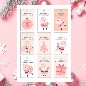 Nyomtatható karácsonyi ajándékkísérő ajándék kísérő kártya karácsony Mikulás pink rózsaszín, Karácsony, Karácsonyi ajándékozás, Karácsonyi képeslap, üdvözlőlap, ajándékkísérő, Fotó, grafika, rajz, illusztráció, MESKA
