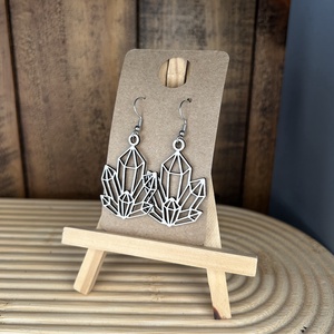 Kristály fa fülbevaló minimalista, Ékszer, Fülbevaló, Lógó fülbevaló, Ékszerkészítés, Famegmunkálás, MESKA