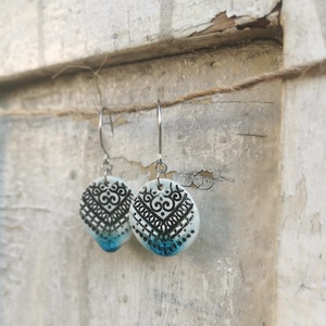 Rusztikus, kézzel készített kerámia fülbevaló - ékszer - fülbevaló - lógó fülbevaló - Meska.hu