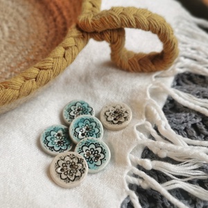 KERÁMIA GOMBOK - Virág mintás, vintage hatás, 6db / csomag - kellékek & szerszámok - rövidáru - gomb - kerámia gomb - Meska.hu