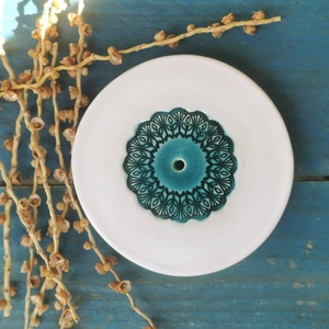 Mandala mintás kerámia szappantartó - türkiz/fehér, Otthon & Életmód, Fürdőszoba, Szappantartó, , MESKA