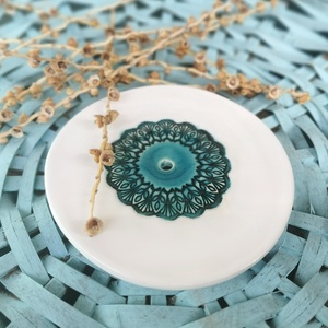 Mandala mintás kerámia szappantartó - türkiz/fehér - otthon & életmód - fürdőszoba - szappantartó - Meska.hu