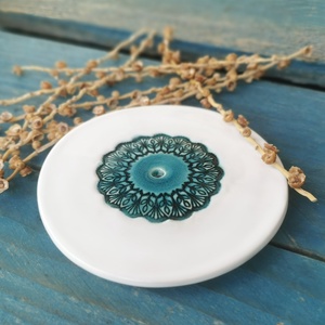 Mandala mintás kerámia szappantartó - türkiz/fehér - otthon & életmód - fürdőszoba - szappantartó - Meska.hu