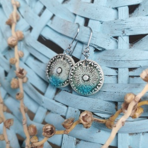 Rusztikus handmade kerámia fülbevaló, mandala mintával - ékszer - fülbevaló - lógó fülbevaló - Meska.hu