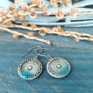Rusztikus handmade kerámia fülbevaló, mandala mintával - ékszer - fülbevaló - lógó fülbevaló - Meska.hu