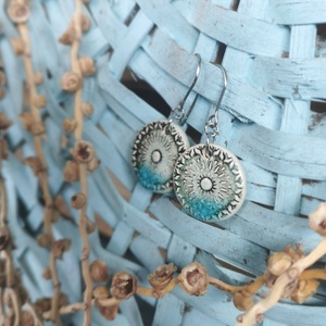 Rusztikus handmade kerámia fülbevaló, mandala mintával - ékszer - fülbevaló - lógó fülbevaló - Meska.hu