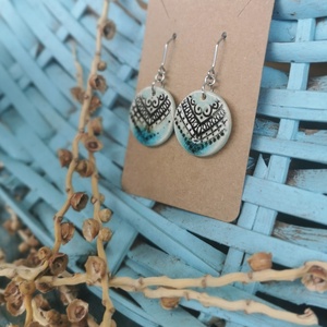 Rusztikus handmade kerámia fülbevaló, türkiz átmenetes - ékszer - fülbevaló - lógó fülbevaló - Meska.hu