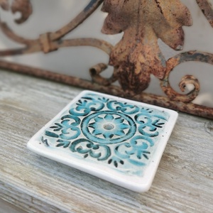Kézzel készült kerámia szappantartó türkiz mintával � mediterrán stílusú fürdőszobai dekor - otthon & életmód - fürdőszoba - szappantartó - Meska.hu