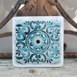 Kézzel készült kerámia szappantartó türkiz mintával � mediterrán stílusú fürdőszobai dekor - Meska.hu