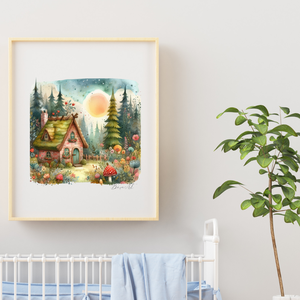 Mesebeli kiserdő házikóval 2. Illusztráció gyerekszobába (A4-es méret) - művészet - grafika & illusztráció - egyéb rajzok - Meska.hu