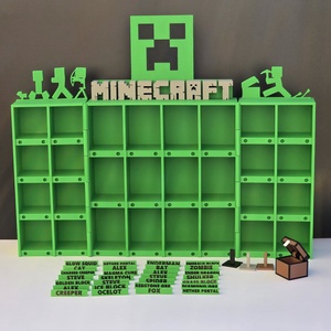 Minecraft Kinder Joy figuratartó kinyitható, variálható névtáblákkal - otthon & életmód - tárolás & rendszerezés - íróasztali tároló - Meska.hu