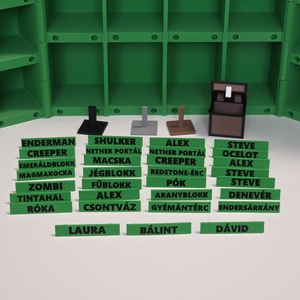Minecraft Kinder Joy figuratartó kinyitható, variálható névtáblákkal - otthon & életmód - tárolás & rendszerezés - íróasztali tároló - Meska.hu