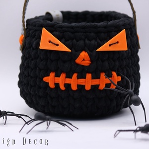 Horgolt halloween kosár - otthon & életmód - dekoráció - halloween - halloweeni dekoráció - Meska.hu