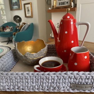 Horgolt tálca textilbőr fogantyúval - otthon & életmód - konyhafelszerelés, tálalás - tálalás - tálca - Meska.hu