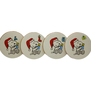 Karácsonyi fehér beton poháralátét szett snoopy - Meska.hu