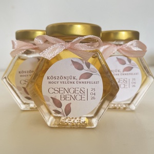 Mézes Esküvői Köszönetajándék/Köszönőajándék - Álló hexagon - 50 ml, Esküvő, Emlék & Ajándék, Köszönőajándék, , MESKA