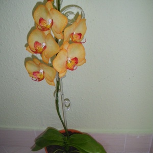  agyag orchidea - phalaenopsis narancs/sárga - Meska.hu