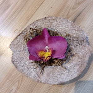 agyag orchidea fél kókuszdióban - otthon & életmód - dekoráció - asztal és polc dekoráció - asztaldísz - Meska.hu