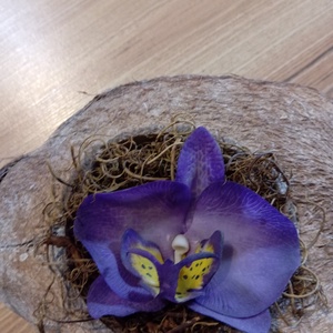 agyag orchidea fél kókuszdióban - otthon & életmód - dekoráció - asztal és polc dekoráció - asztaldísz - Meska.hu