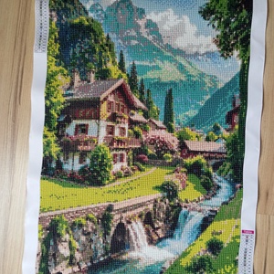 Házikó a hegyekben - gyémántszemes kép, Otthon & Életmód, Dekoráció, Kép & Falikép, Mozaik kép, Mozaik, MESKA