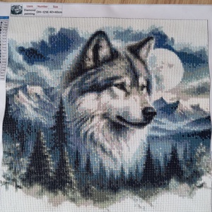 Farkas a hegyekben - gyémántszemes kép, Otthon & Életmód, Dekoráció, Kép & Falikép, Mozaik kép, Mozaik, MESKA