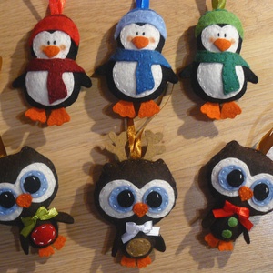Bagoly, pingvin karácsonyfadísz (picur9 részére) - Meska.hu