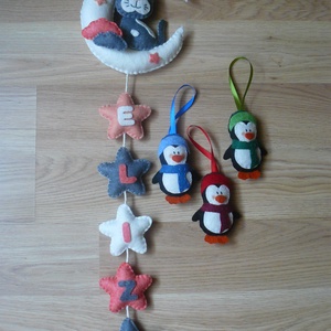 Filc névtábla+pingvinek (Holdtalan részére) - Meska.hu