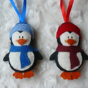 Filc pingvin karácsonyfadísz - Meska.hu