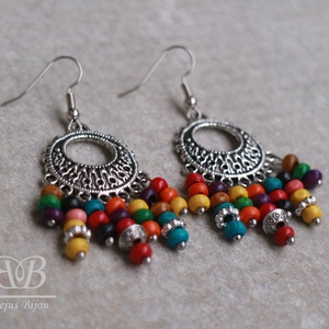 Bohó fülbevaló - színes - ékszer - fülbevaló - lógó fülbevaló - Meska.hu