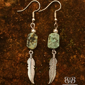 Türkiz madártoll fülbevaló, Ékszer, Fülbevaló, Lógó fülbevaló, Ékszerkészítés, MESKA