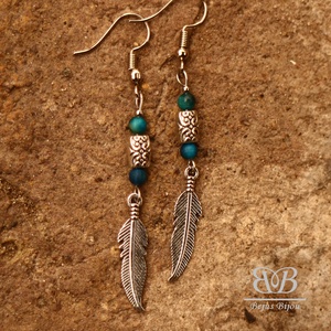  Madártoll fülbevaló - kék tigrisszem - ékszer - fülbevaló - lógó fülbevaló - Meska.hu