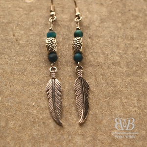  Madártoll fülbevaló - kék tigrisszem - ékszer - fülbevaló - lógó fülbevaló - Meska.hu