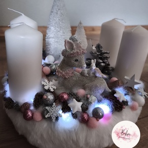 Rózsaszín Őzes adventi koszorú , Karácsony, Adventi díszek, Adventi koszorú, Mindenmás, MESKA