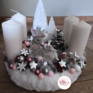 Rózsaszín Őzes adventi koszorú  - karácsony - adventi díszek - adventi koszorú - Meska.hu