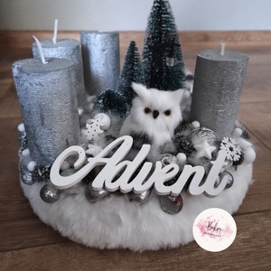 Baglyos ezüst adventi koszorú , Karácsony, Adventi díszek, Adventi koszorú, Mindenmás, MESKA