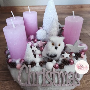 Rózsaszín baglyos adventi koszorú , Karácsony, Adventi díszek, Adventi koszorú, Mindenmás, MESKA